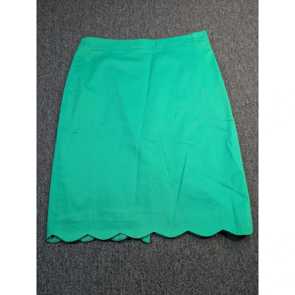 J.Crew Womens Green Scalloped‎ Hem Pencil Skirt Size 4 Stretch Cotton Blend